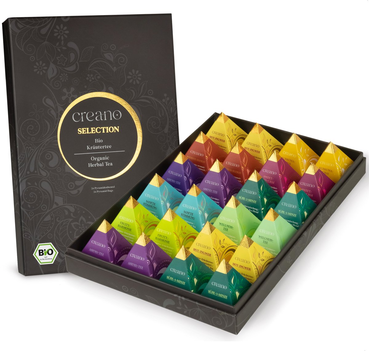 Biologische kruidenthee 24 stuks piramide cadeauset "ORGANIC HERBAL TEA" - 24 biologische piramide theezakjes in 9 verschillende soorten *¹