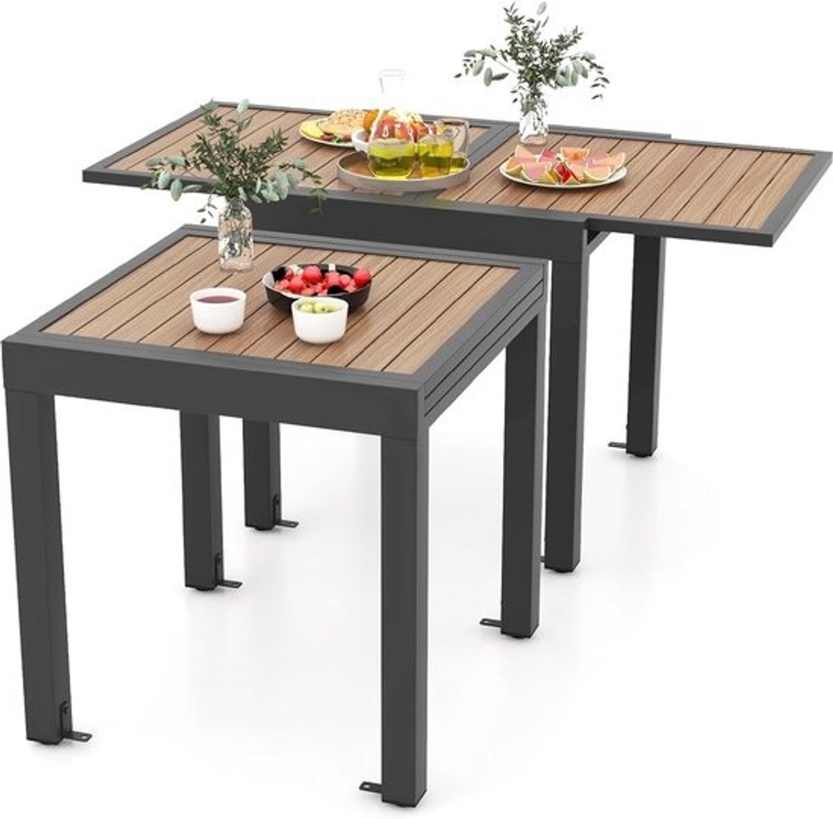 Uittrekbare Tuintafel voor 4-6 Personen - Verstelbare Eettafel 80-160 cm - Weerbestendig Aluminium Frame - Bistrotafel voor Tuin en Binnenplaats