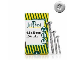 Jet-Fast RVS Houtschroeven 4,5 x 80 mm A2 TX20 – Universele Torx Schroeven met Deeldraad – 100 Stuks