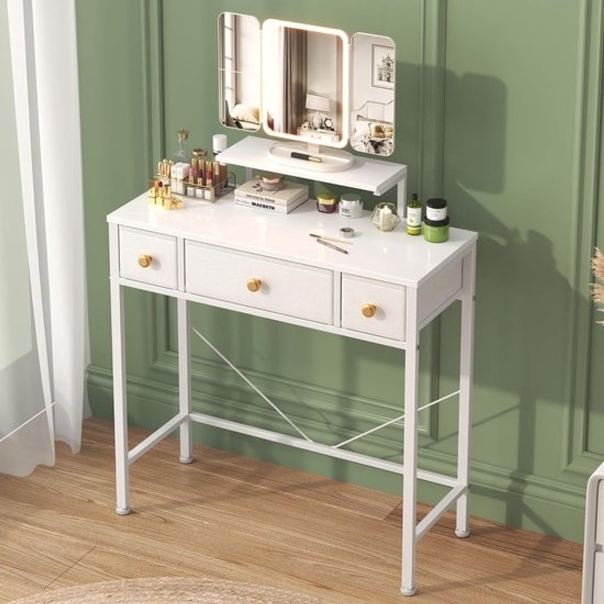 Verlichte Kaptafel met Spiegel en Opbergruimte voor Meisjes en Dames