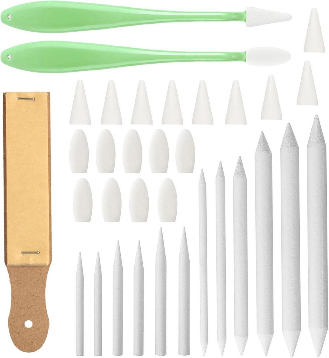 Blending Stumps Set voor Schetsen en Tekenen - 15 Stuks met Papieren Blenders, Sponskoppen en Schuurpapier voor Beginners en Professionals