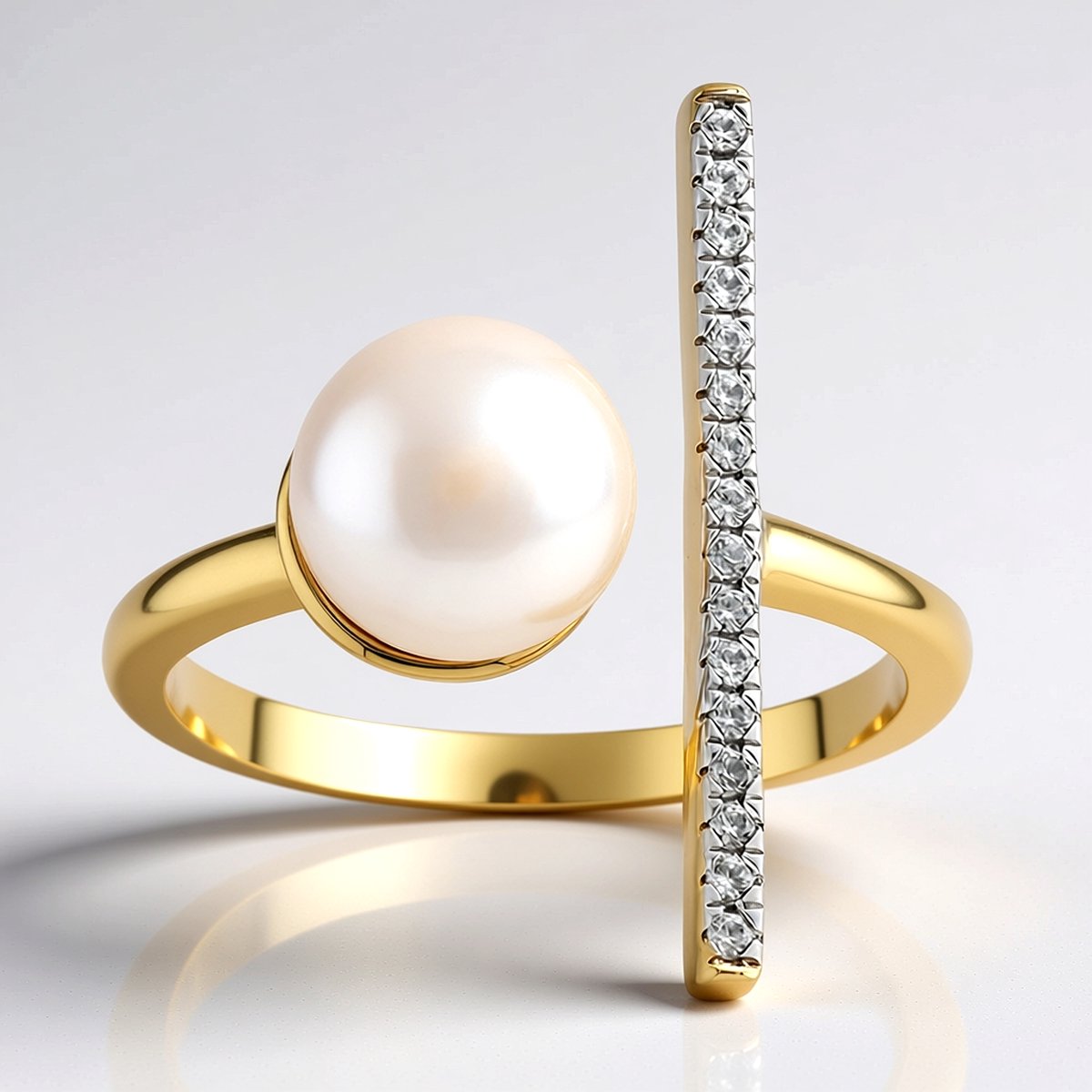 Cavill - Zilveren ring met 7,5 mm Japanse Akoya parel - 925 sterling zilver verguld - Pavé Zirkonen 0,096 ct - Elegante moderne parelring