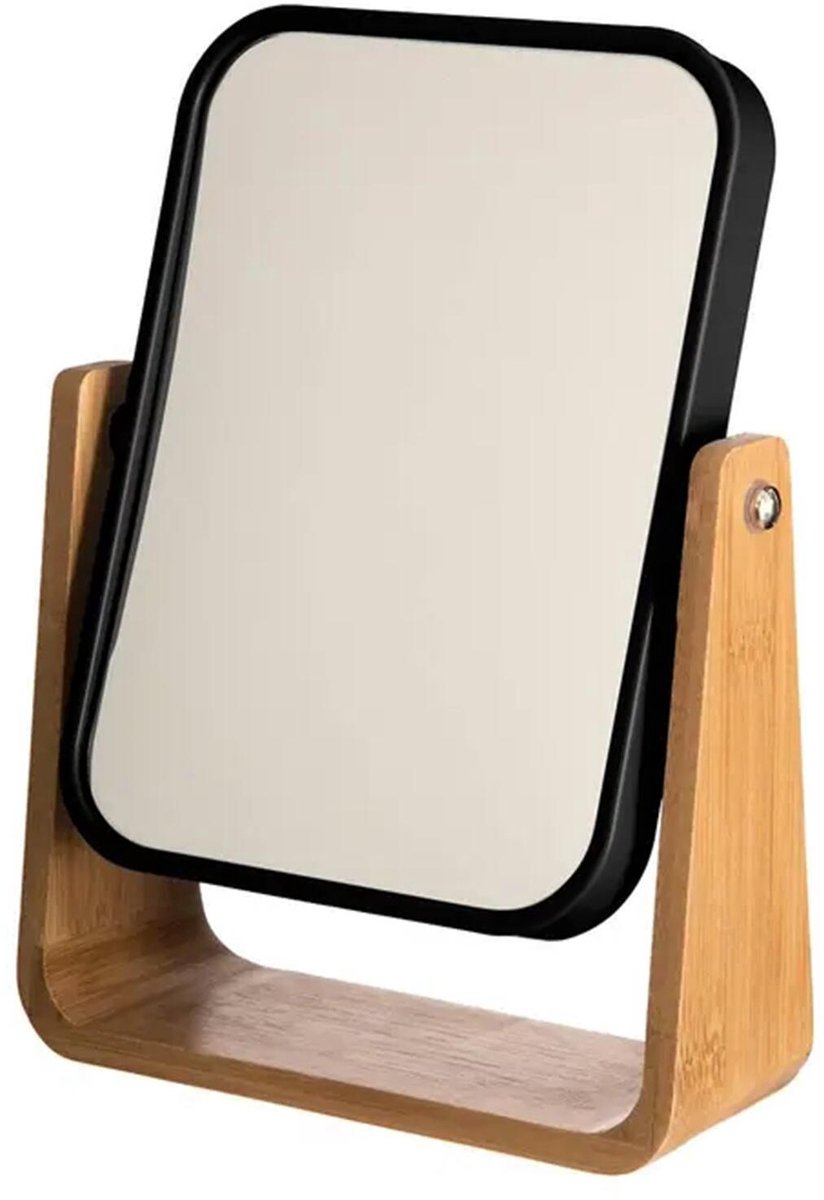Trendoz Dubbele make-up spiegel op voet - 16 x 22 cm - zwart - scheerspiegel - Badkamer spiegels op standaard