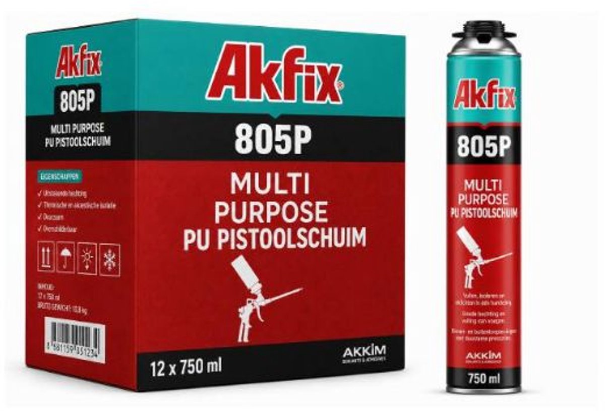 AKFIX 805P Purschuim Multi Gunfoam lichtgeel 750ML - Doos 12 stuks