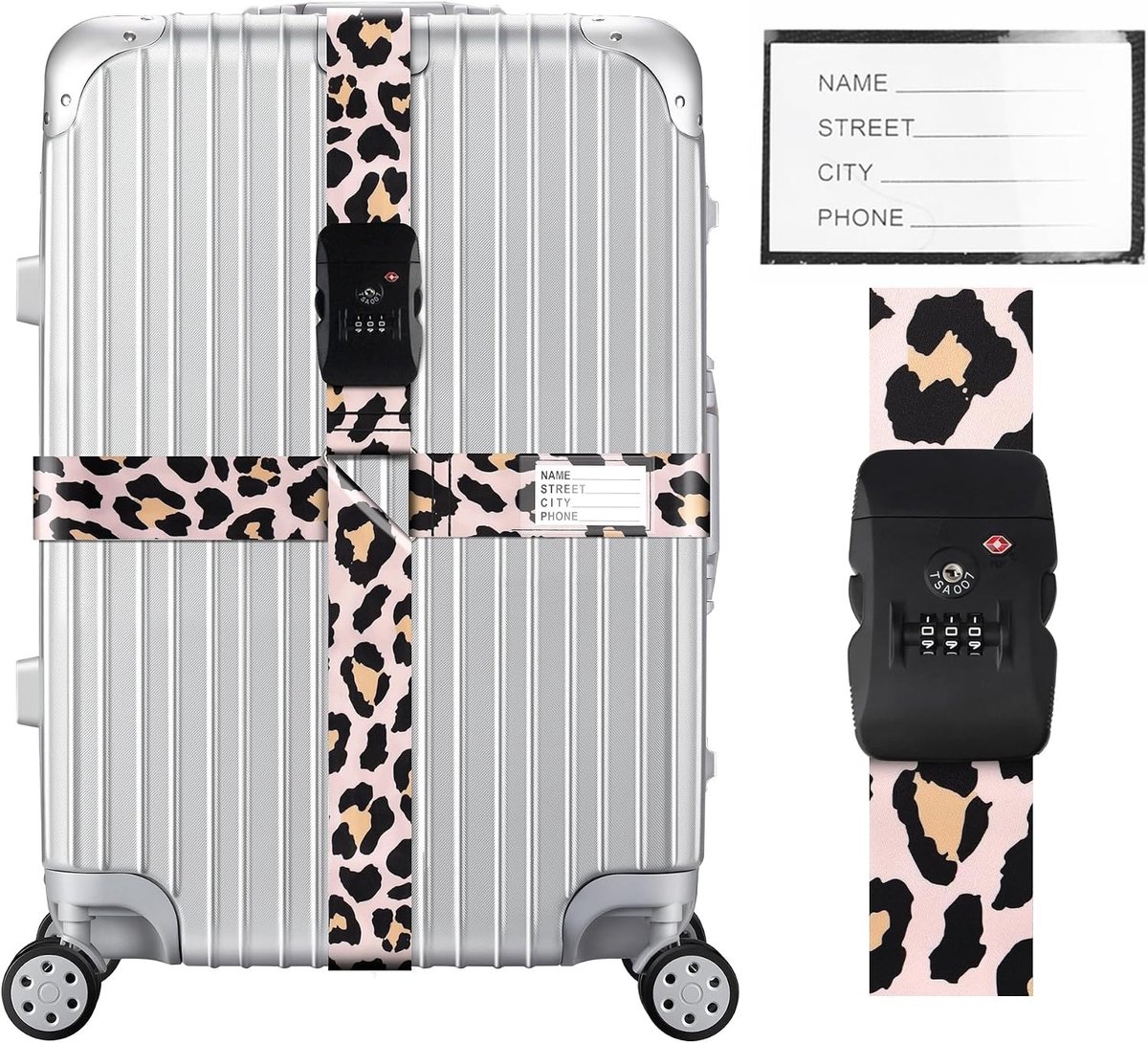 Verstelbare Bagagestraps met TSA Slot, Gepersonaliseerde Reisaccessoires voor Koffers, 2-4m Lang