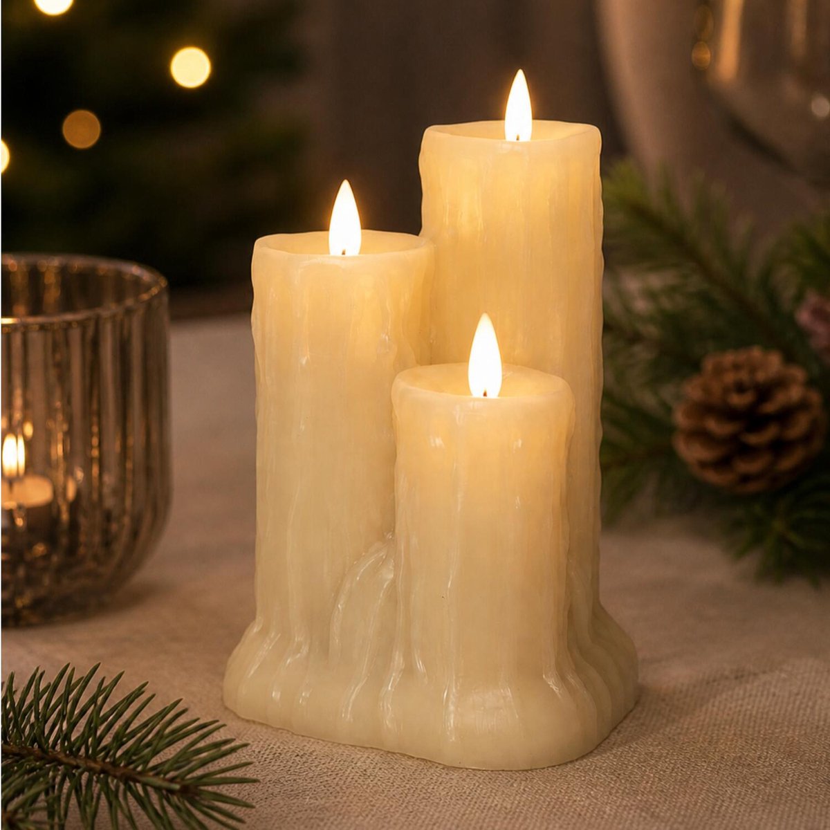 Anna's collection LED kaarsen - ivoor wit - 11,5 x 15 cm - met timer - druipkaarsen - woondecoratie