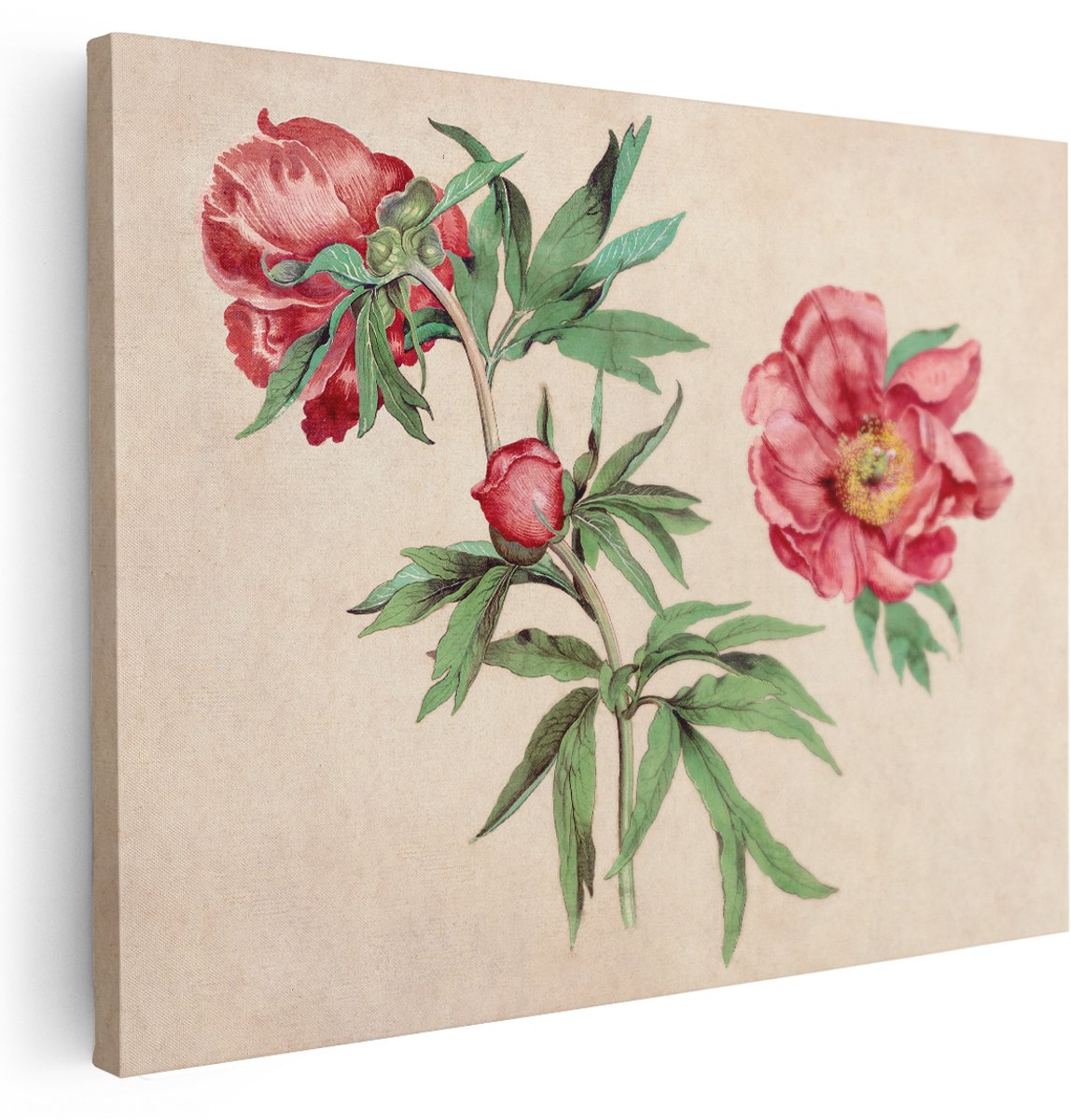 Artaza Canvas Schilderij Bloemen - 160x120 cm - Groot - Wanddecoratie Pioenroos - Muurdecoratie Brocante - Kamer Accessoires Vintage Roze