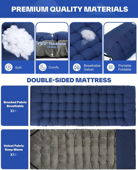 Kampeer Kussen - Matras Topper - Buiten Ontspannen - Dubbelzijdig Ontwerp - 190 x 71 cm - Blauw — afbeelding 5