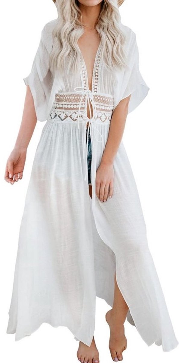 Lange Boheemse Zomerjurk voor Dames - Boho Strandkleding met Kant en Open Werk