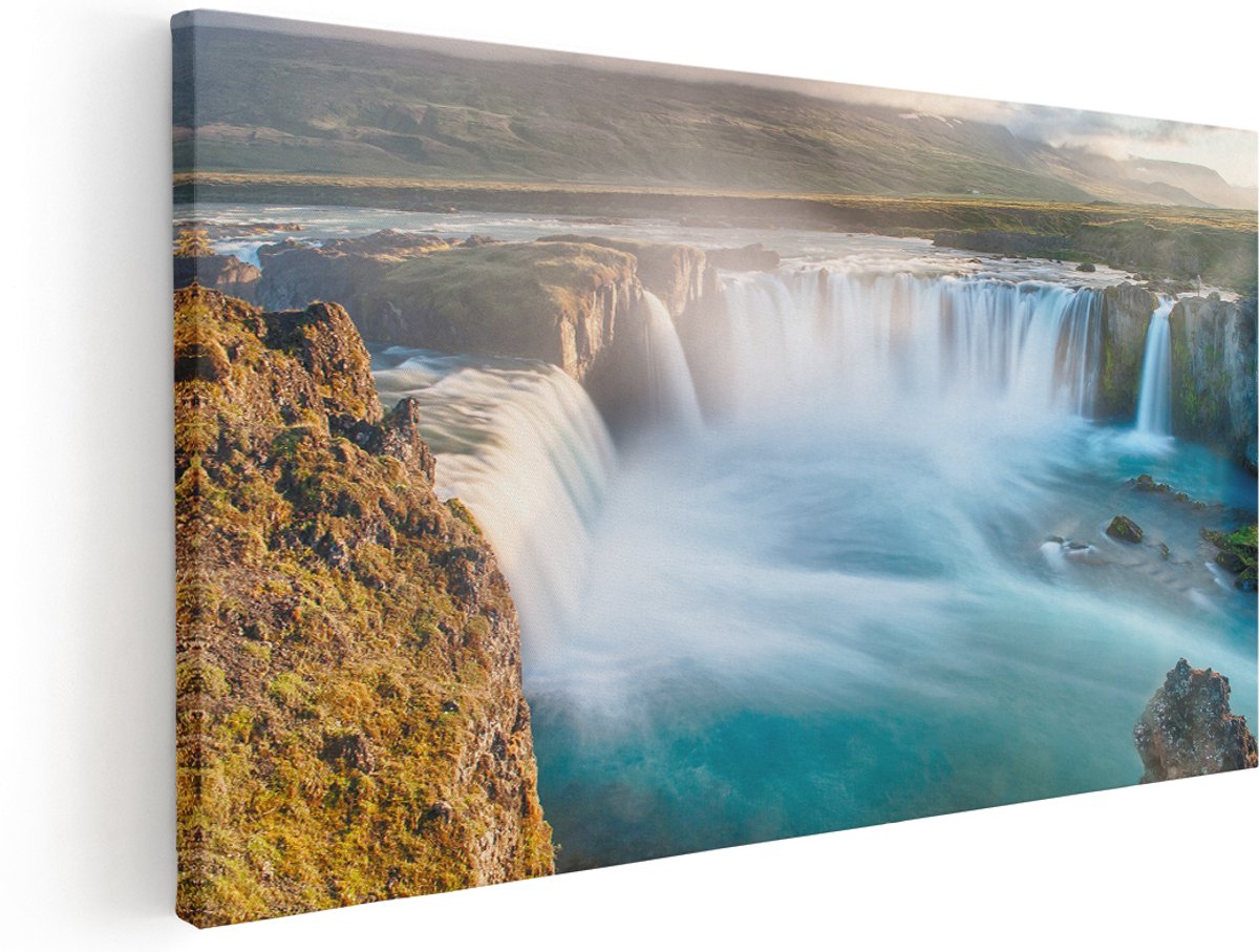 Artaza Canvas Schilderij Watervallen In IJsland - 180x90 cm - Groot - Wanddecoratie Woonkamer - Schilderijen - Muurdecoratie