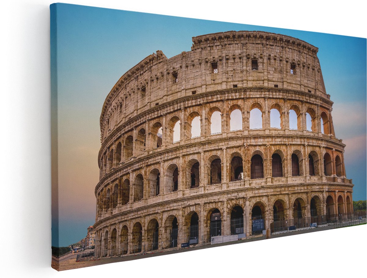 Artaza Canvas Schilderij Colosseum in Rome met de Blauwe Lucht - 180x90 cm - Groot - Wanddecoratie Woonkamer - Schilderijen - Muurdecoratie