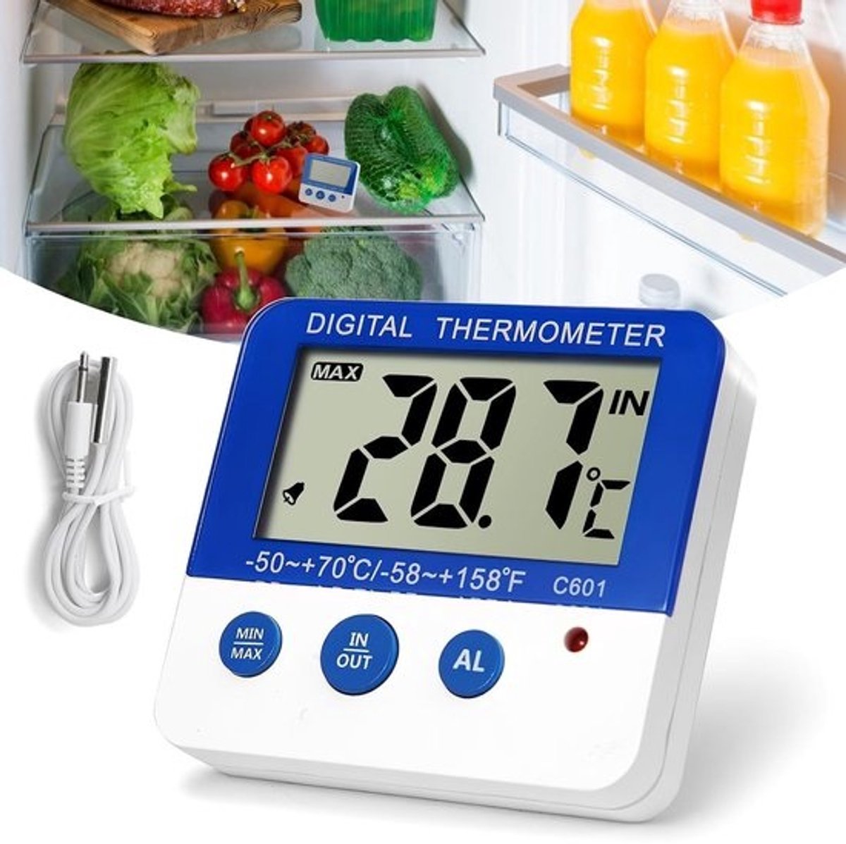 Digitale Koelkast- en Vriesthermometer - Dubbel Alarmsysteem - LED Display - Magnetische Houder