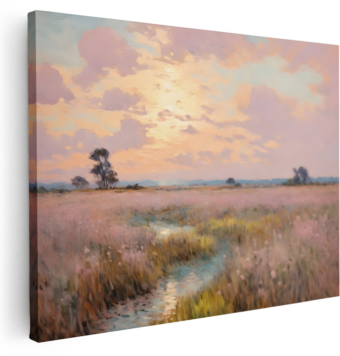 Artaza Canvas Schilderij Zonsondergang - 160x120 cm - Groot - Wanddecoratie Natuur Landschap - Muurdecoratie Bloemenveld - Schilderijen Op Canvas