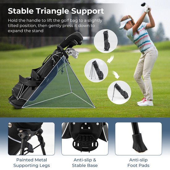 SureDeal® - Golf - Golftas Golfstandtas - Poten Regenhoes - Vaks Verdeling Lichte - Standaard - Dames - Heren - 20,5x14 cm - Zwart van suredeal — afbeelding 2