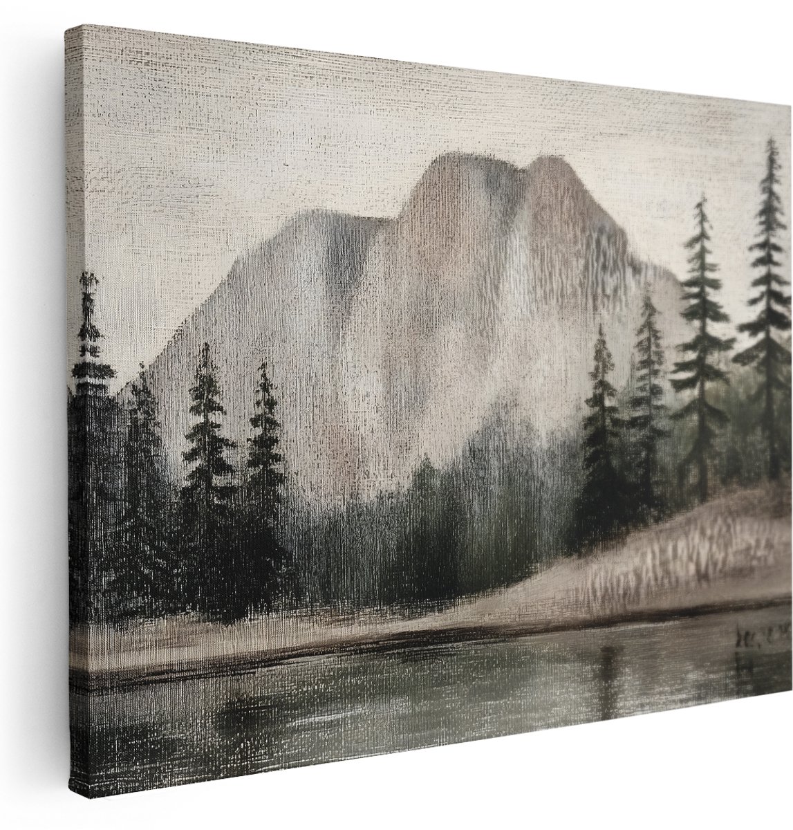 Artaza Canvas Schilderij Bergen - 160x120 cm - Groot - Wanddecoratie Landschap - Muurdecoratie Mistig Bos - Kamer Accessoires Zwart Wit