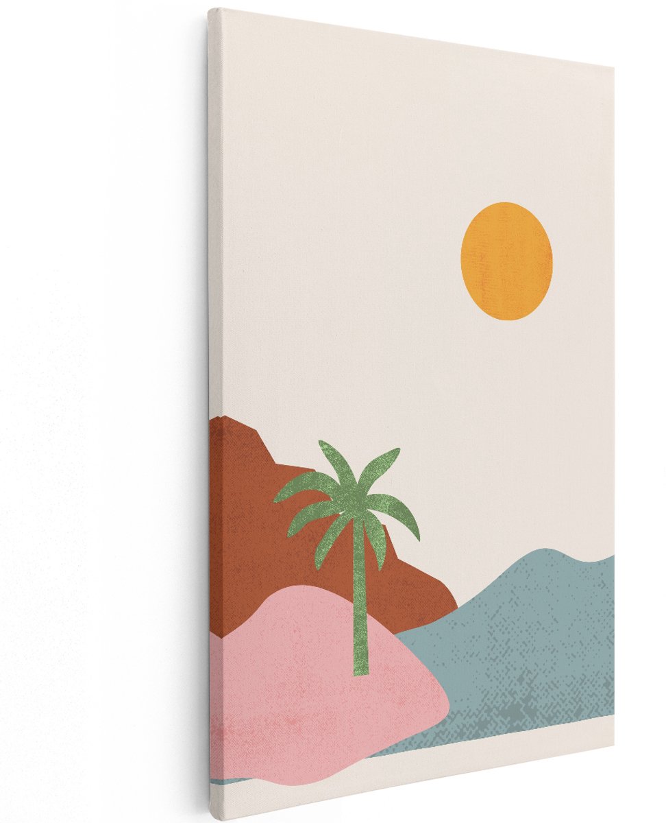 Artaza Canvas Schilderij Abstract Landschap - 120x180 cm - Groot - Wanddecoratie Boho - Muurdecoratie Palmboom - Decoratie Zonsondergang