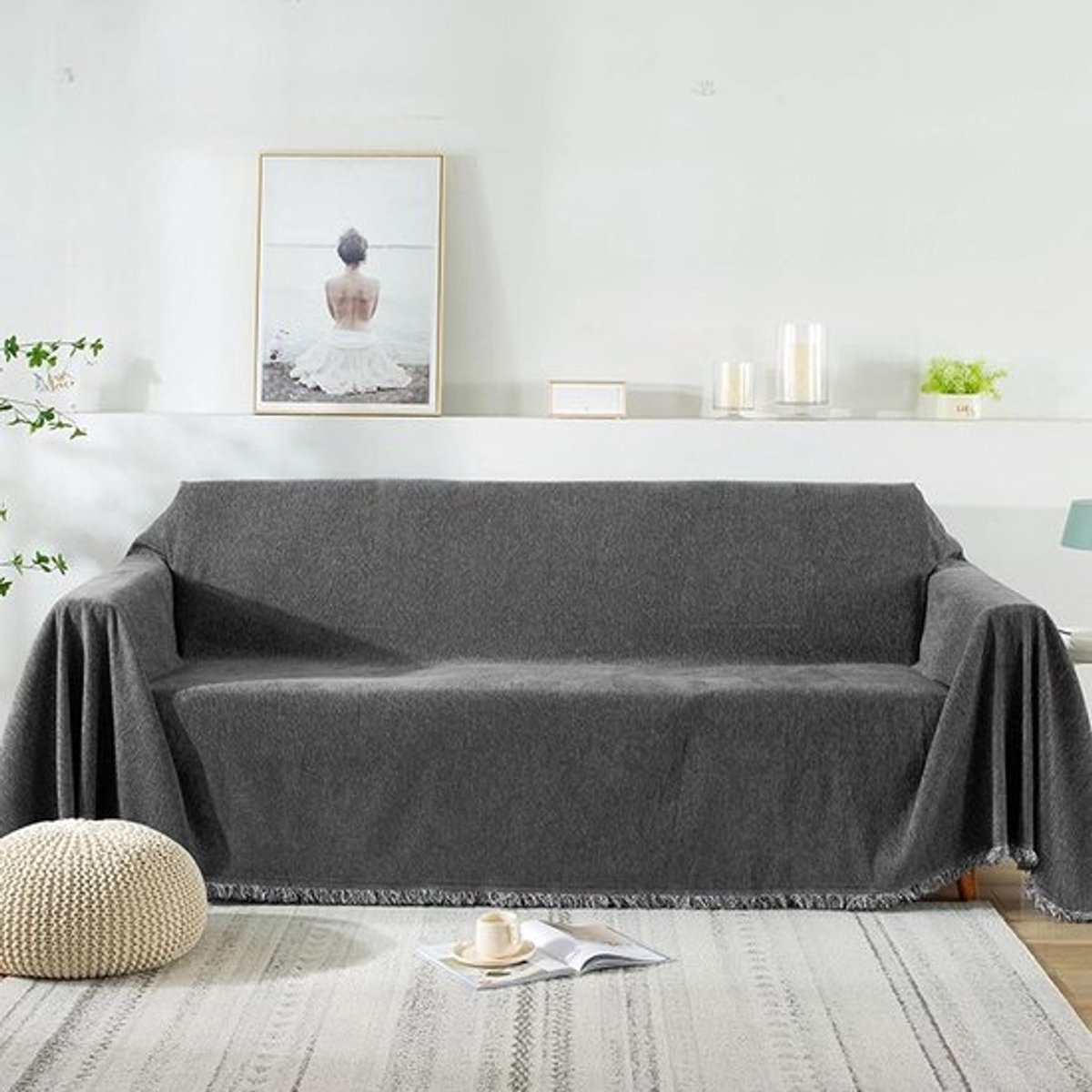 Luxe Chenille Bankkleed Donkergrijs - Zachte, Warme & Comfortabele Plaid voor Elk Seizoen (180x90 cm)