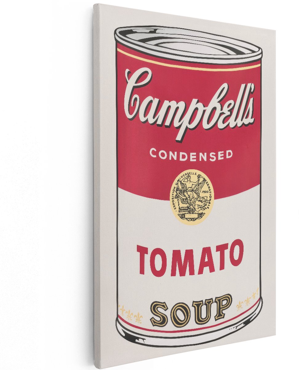 Artaza Canvas Schilderij Campbell's Tomatensoep - 120x180 cm - Groot - Wanddecoratie Pop Art - Muurdecoratie Andy Warhol - Decoratie Vintage Blik