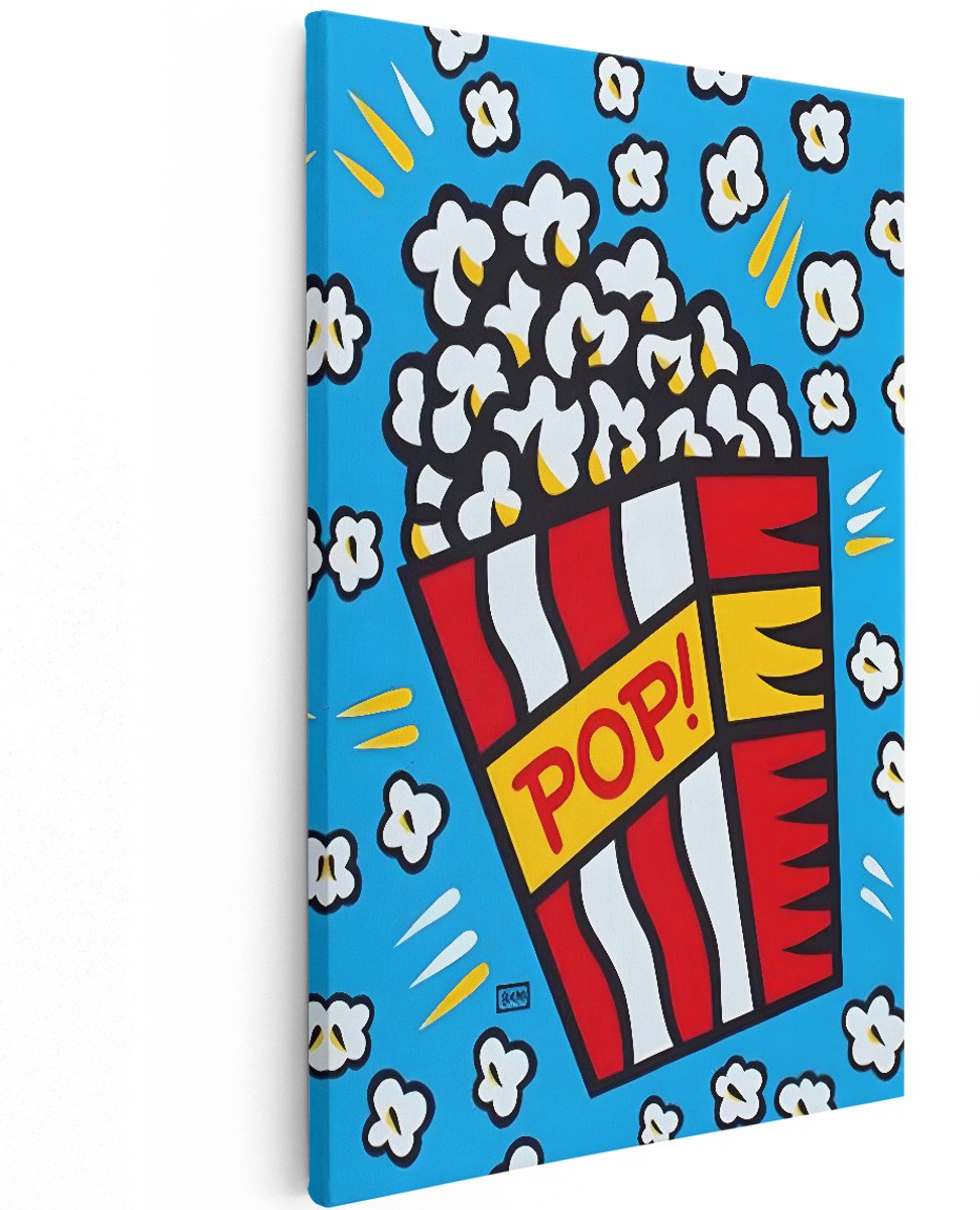 Artaza Canvas Schilderij Popcorn - 120x180 cm - Groot - Wanddecoratie Pop Art - Muurdecoratie Bioscoop - Schilderijen Op Canvas Film