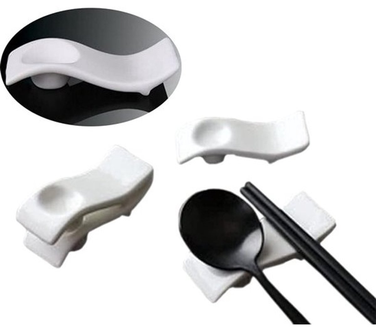 Keramisch Eetstokjes Set 6 Stuks - Porselein Lepel & Houder