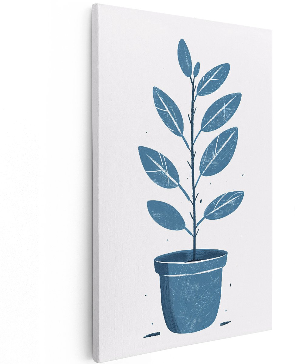Artaza Canvas Schilderij Plant - 120x180 cm - Groot - Wanddecoratie Planten - Muurdecoratie Botanisch - Decoratie Woonkamer - Blauw