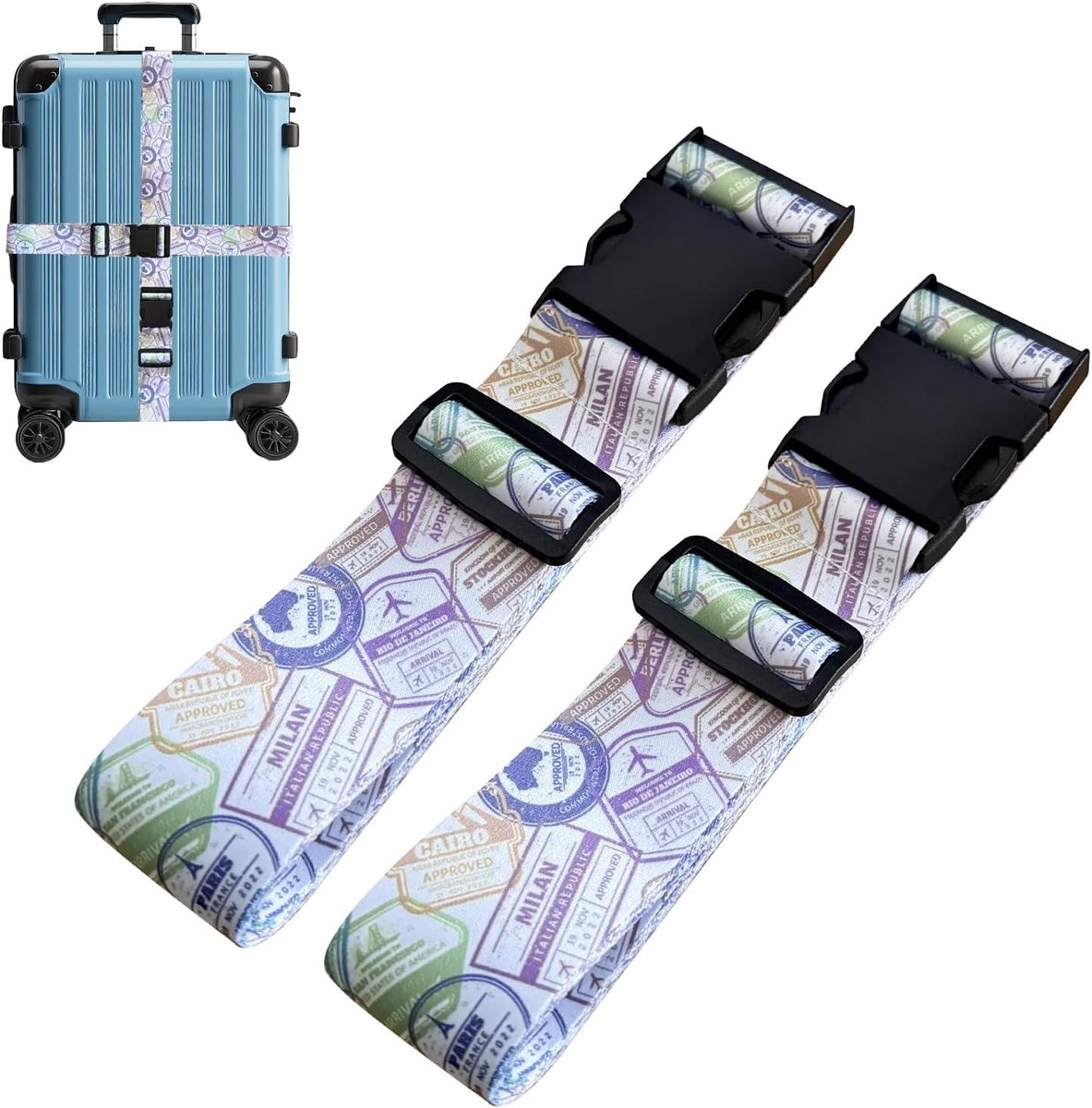 2-Pack Gepersonaliseerde Kofferbanden, Verstelbare Bagagestraps, Opvallende Reisaccessoires voor Snelle Identificatie van Koffers en Tassen
