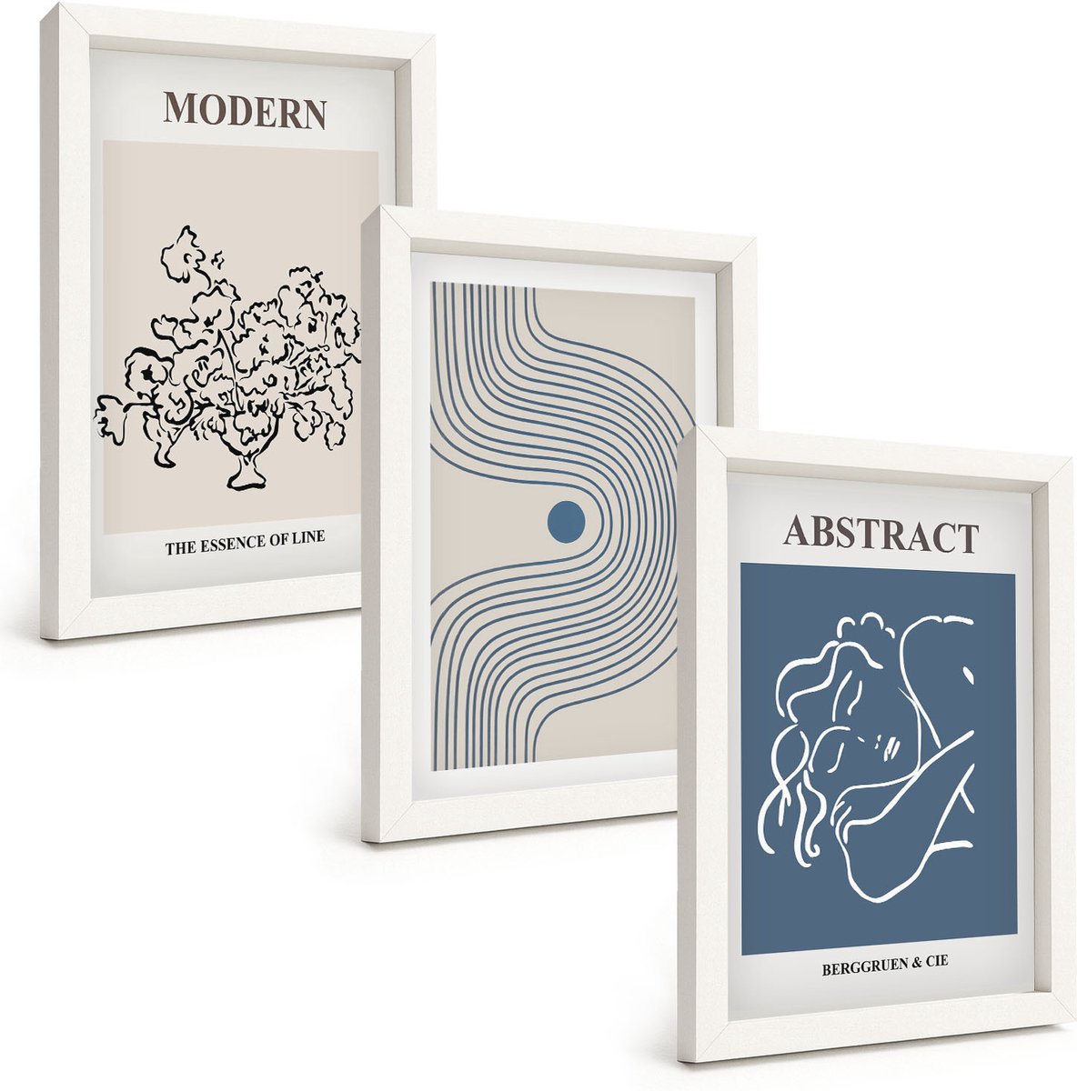 Wallfluent 3-Delige Schilderij Set - Posters Met Bloemen, Lijnen En Abstracte Vormen - 20 x 30 - Moderne Wanddecoratie - Slaapkamer - Interieur Decoratie