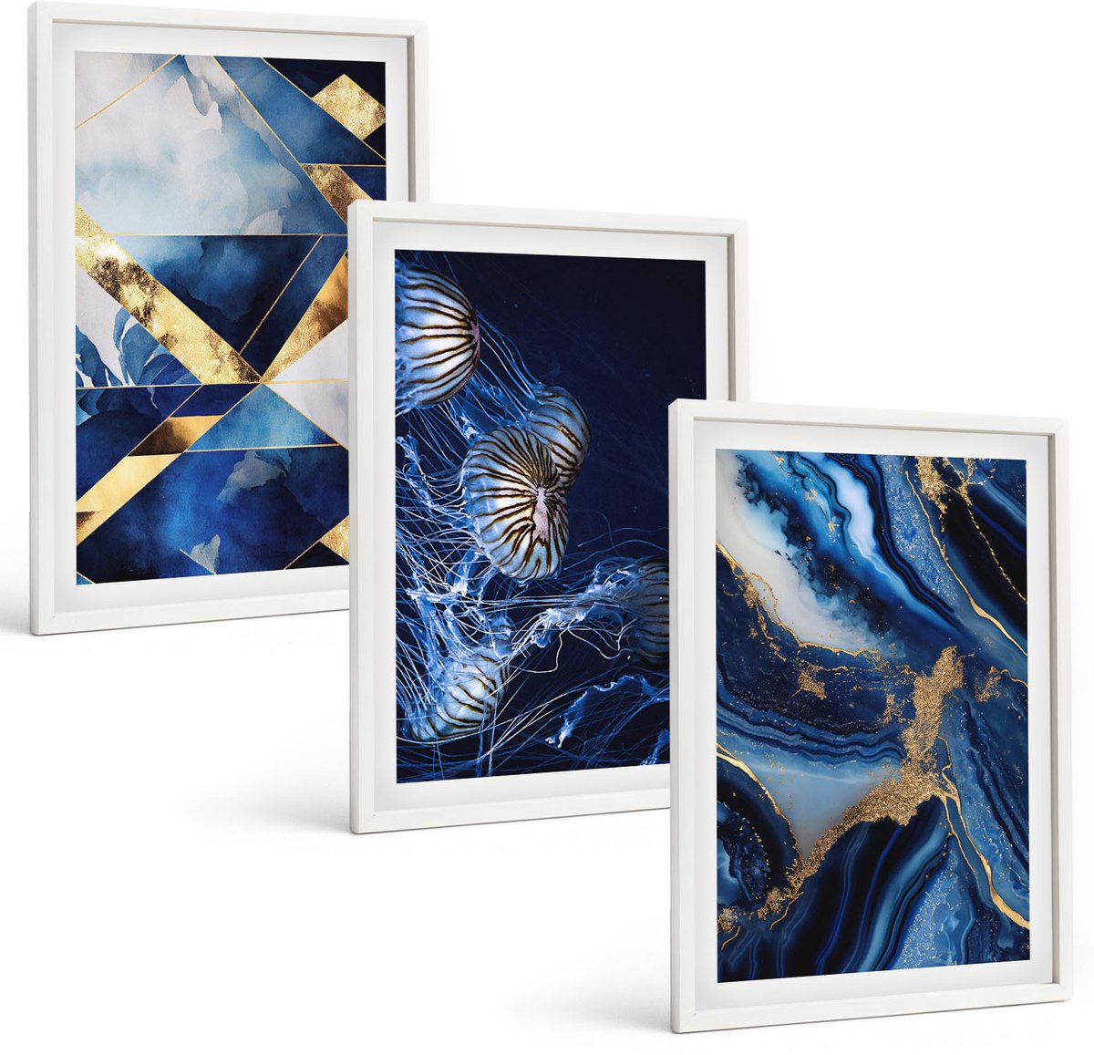 Wallfluent 3-Delige Schilderij Set - Abstracte, Elegante Patronen Met Accenten - 40 x 60 - Schilderijen Set - Wanddecoratie - Woonkamer - Woonkamer Decoratie