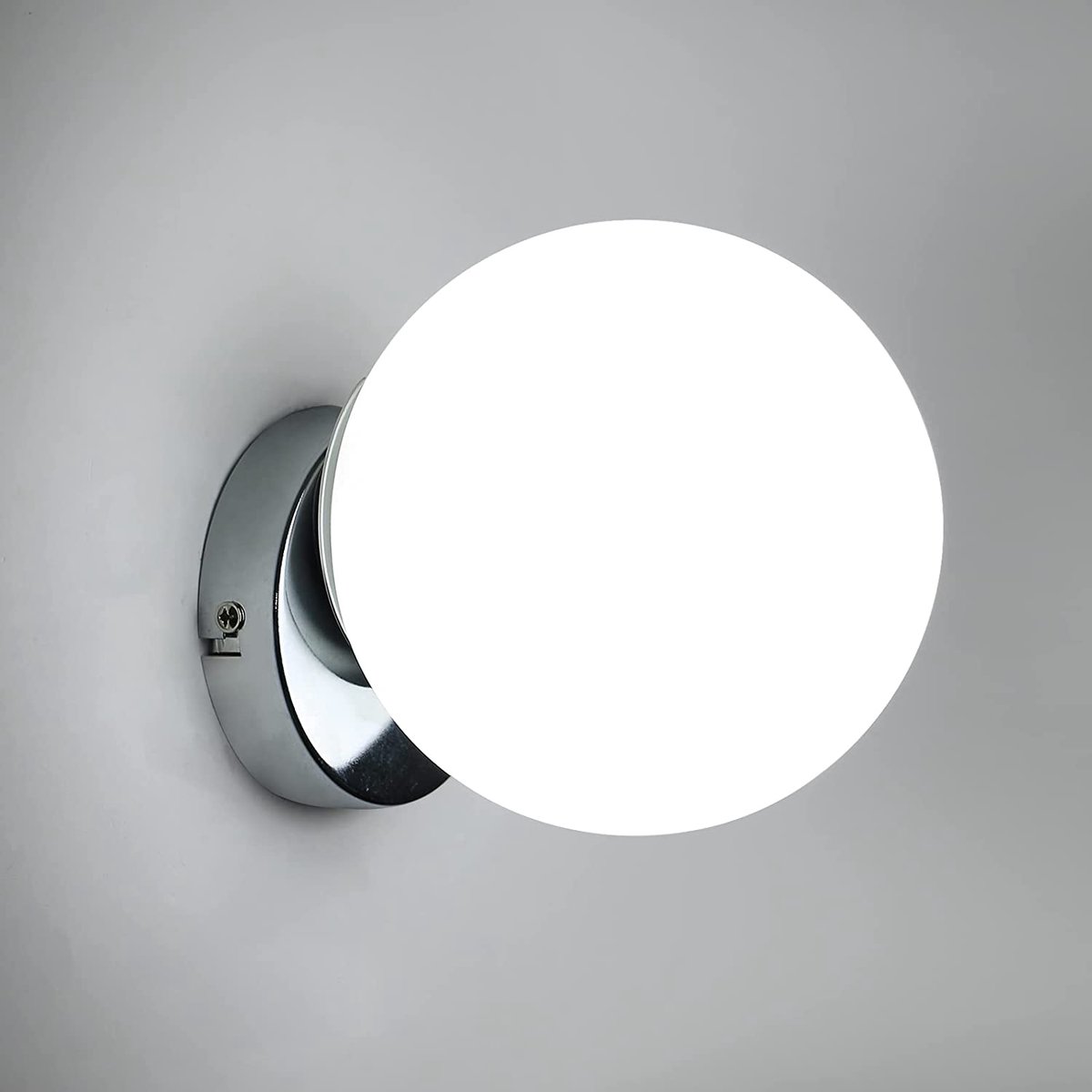 Riserva Moderne Wandlamp, Ronde Glazen Bol Wandverlichting Chroomkleurig van IJzer en Glas, E27 Fitting Zonder Lamp, voor Hal, Trap, Balkon