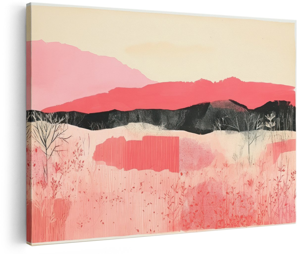 Artaza Canvas Schilderij Abstract Landschap - 150x100 cm - Groot - Wanddecoratie Roze Bergen - Muurdecoratie Modern - Schilderijen Op Canvas Natuur