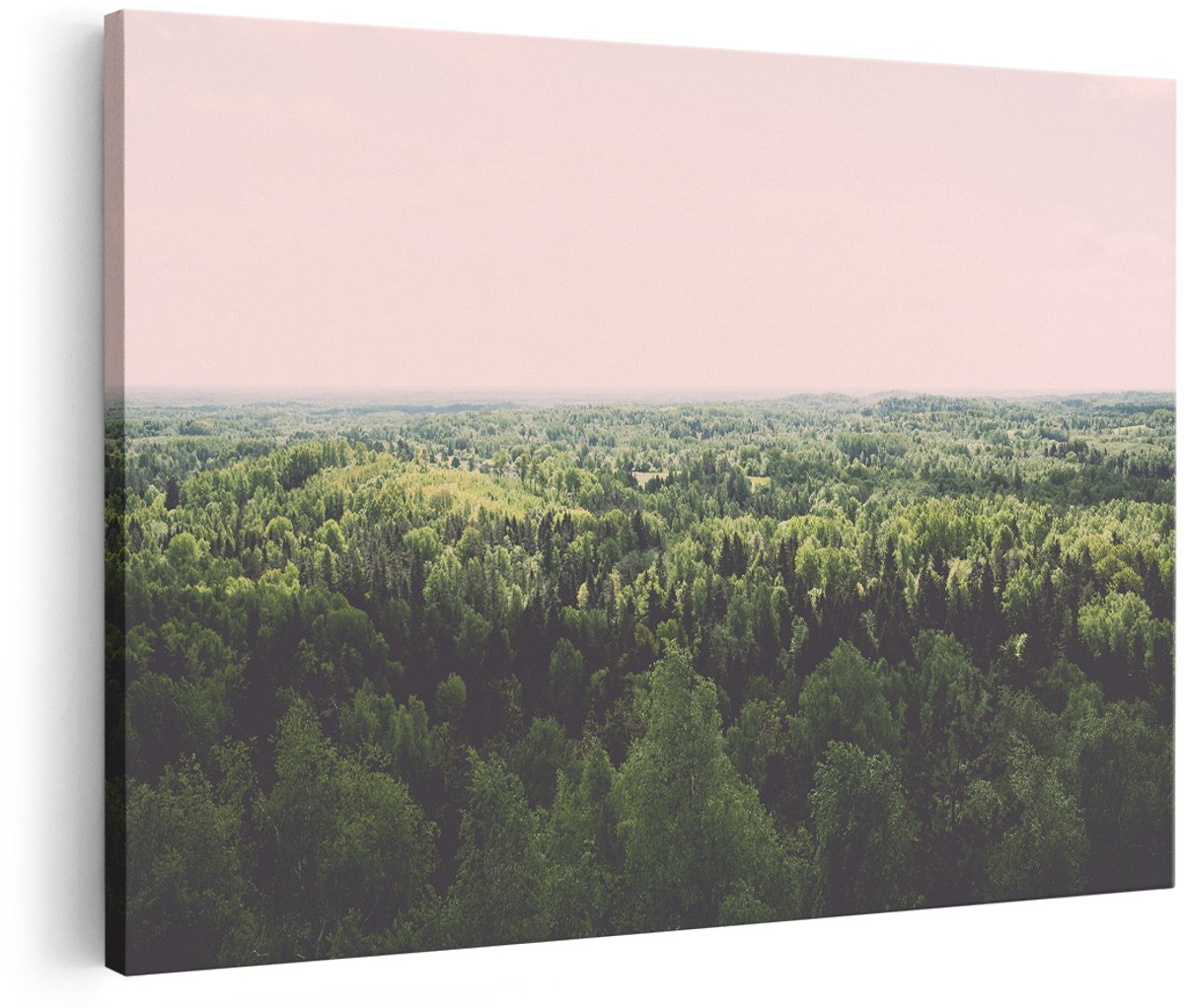 Artaza Canvas Schilderij Eindeloze Bos Met Groene Bomen - 150x100 cm - Groot - Foto Op Canvas - Wanddecoratie Woonkamer