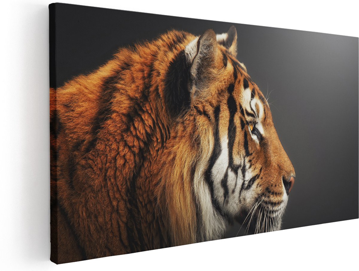 Artaza Canvas Schilderij Zijaanzicht Van Een Tijger - Tijgerkop - 140x70 cm - Groot - Wanddecoratie Woonkamer - Schilderijen - Muurdecoratie