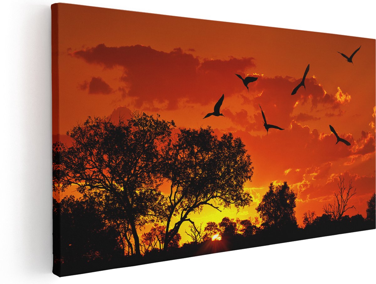 Artaza Canvas Schilderij Afrikaans Landschap bij Zonsondergang - 140x70 cm - Groot - Klein - Wanddecoratie Woonkamer - Schilderijen - Muurdecoratie