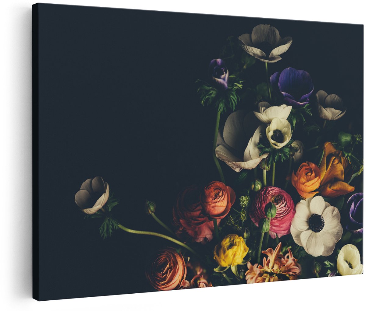 Artaza Canvas Schilderij Boeket met Verschillende Mooie Bloemen - 150x100 cm - Groot - Foto Op Canvas - Wanddecoratie Woonkamer