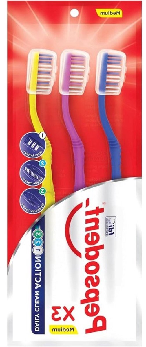 Triple Clean Tandenborstel - Tandenborstel Set - Mondhygiëne Verbeteren - Comfortabele en Eenvoudige Bediening - 3 stuks - Rood Geel Roze