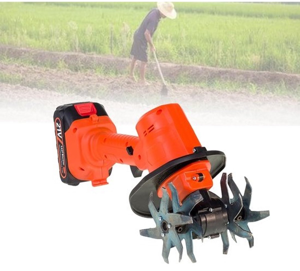 Elektrische Tuinfrees - Mini Frees - Bodem Bewerken - Snoerloos Werken - 10cm Breed - Oranje