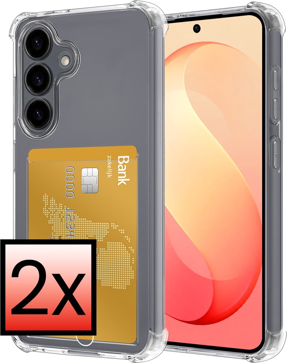 Hoesje - 2 Stuks - Geschikt voor Samsung Galaxy S26 FE - Met Pashouder en Kaarthouder - Telefoon Hoes Shockproof - Siliconen Case - Back Cover - Shock Proof - Pasjes Houder - Transparant