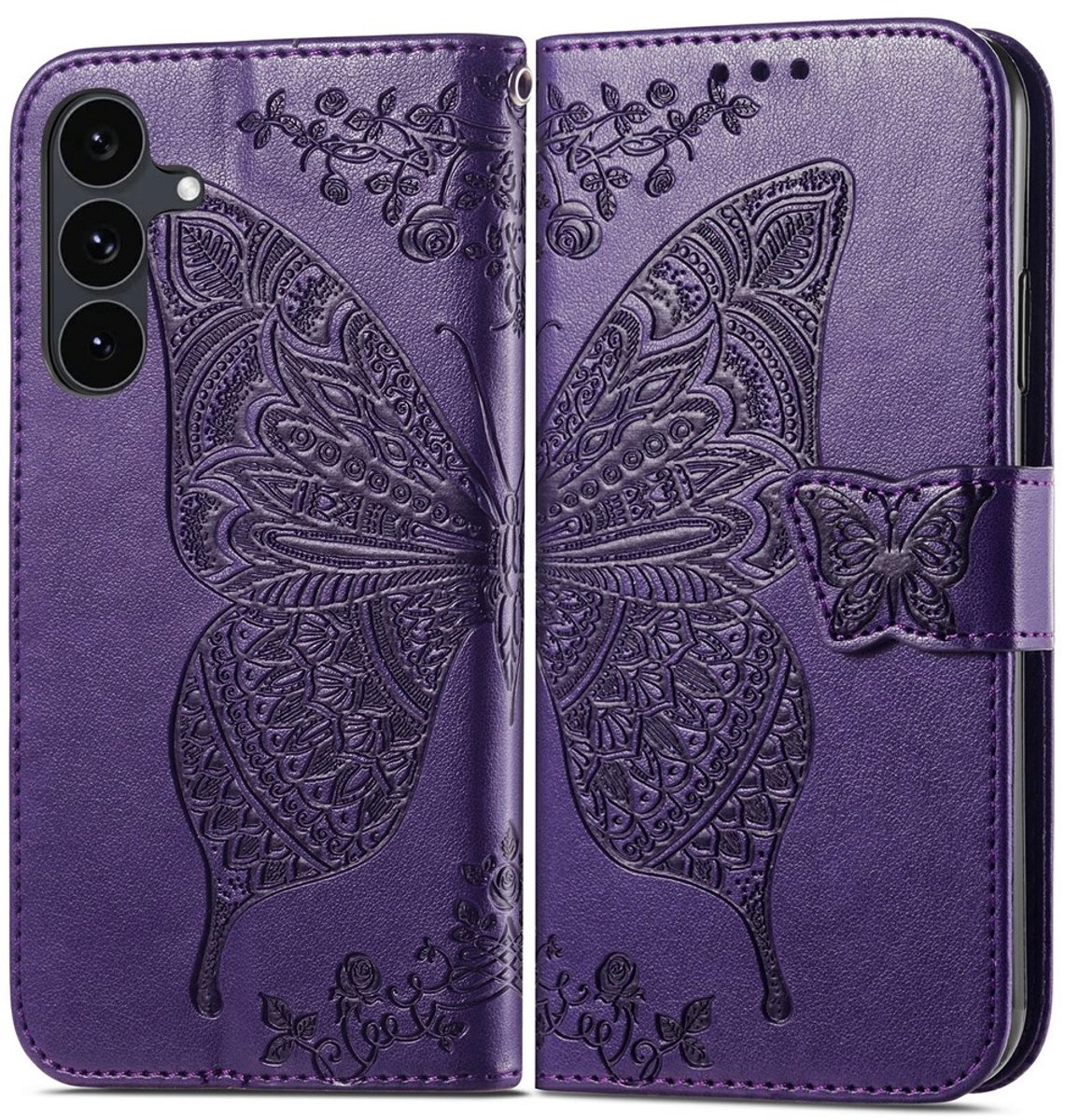 Coverup Hoesje - Geschikt voor Samsung Galaxy S26 FE Hoesje - Coverup Vlinder Book Case - Donkerpaars