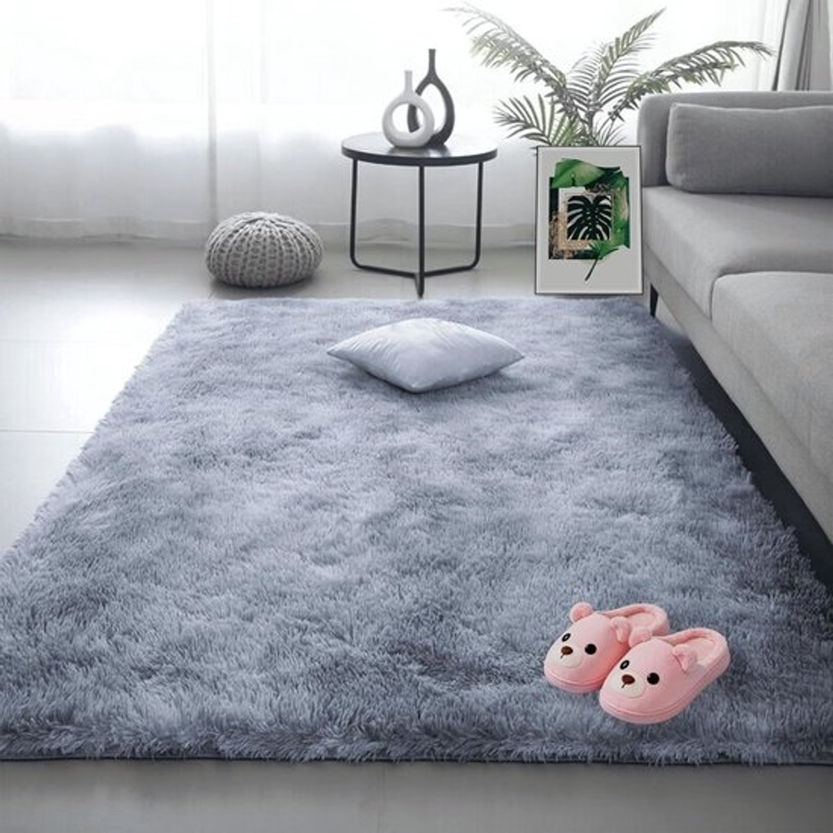 Hoogpolig Tapijt - Pluche Vloerkleed - Woonkamer Sfeer - Antislip Onderkant - 400 x 500 cm - Lichtgrijs