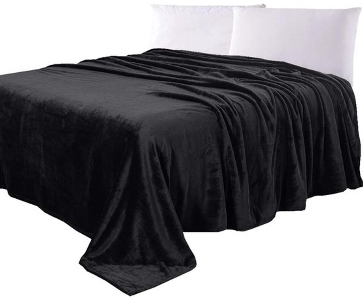 Pluche Fleece Deken - Zachte Plaid - Comfortabel Ontspannen - Lichtgewicht Flanel - 228 x 228 cm - Zwart