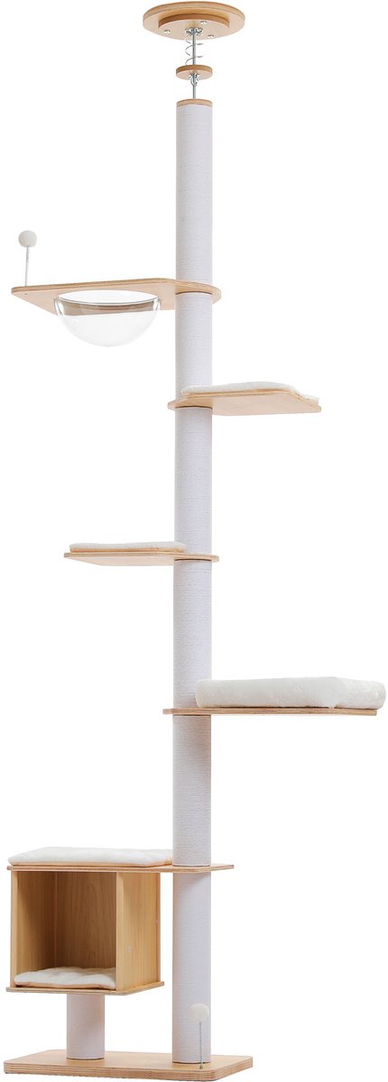 Kattenu SingleTower Wood - Hoge Plafond Krabpaal voor katten - 232-284 cm verstelbaar - katten klimmuur