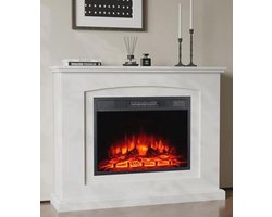 MachenFlame Sutie Elektrische open haard, 58 cm met legplank en omhulsel, realistisch vlameffect met onafhankelijke elektrische kachel, wit.