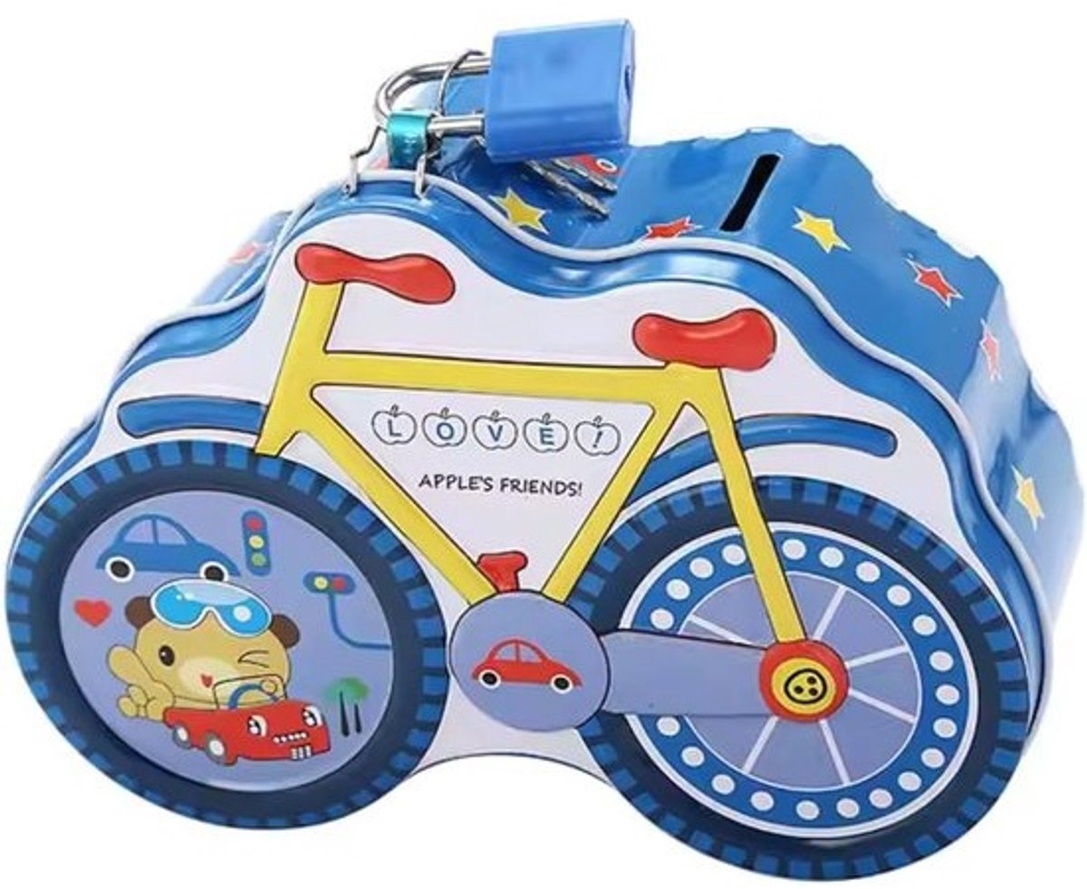 Grote Metalen Spaarpot Fiets met Hangslot voor Jongens en Meisjes Blauw