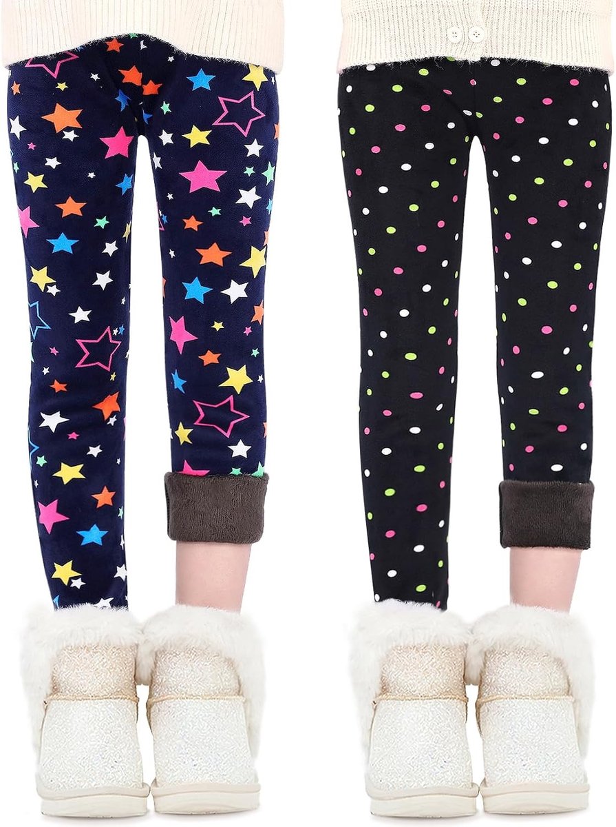 Dames Leggings voor Koud Weer - Warm Thermisch 2-Pack met Sterren en Punten, Perfect voor Winteractiviteiten