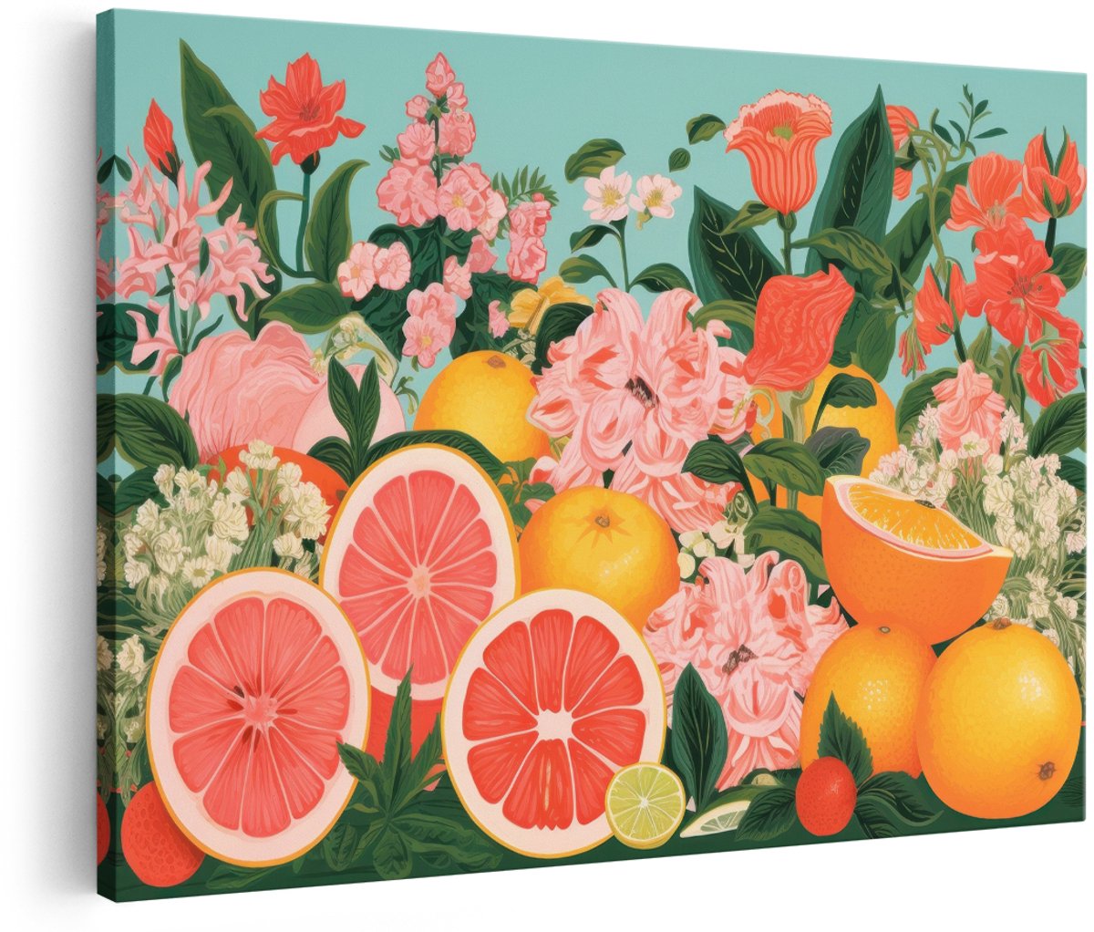 Artaza Canvas Schilderij Stilleven Citrusvruchten - 180x120 cm - Groot - Wanddecoratie Bloemen - Muurdecoratie Woonkamer - Decoratie Kleurrijk