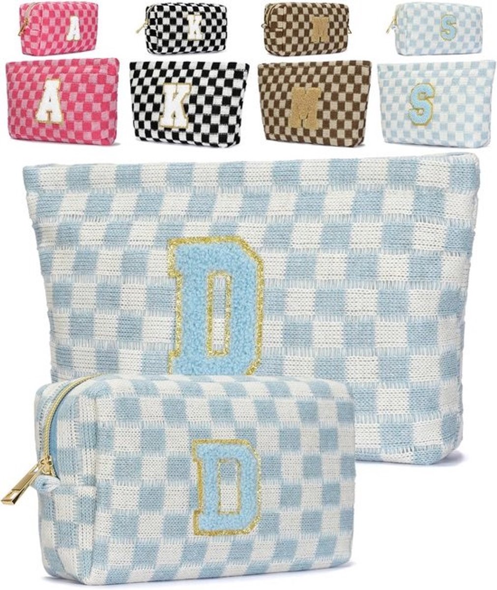 2 stuks Geruite Make-up Tas Groot formaat Reisorganizer Cosmetica Opbergtas met Rits voor Dames en Meisjes
