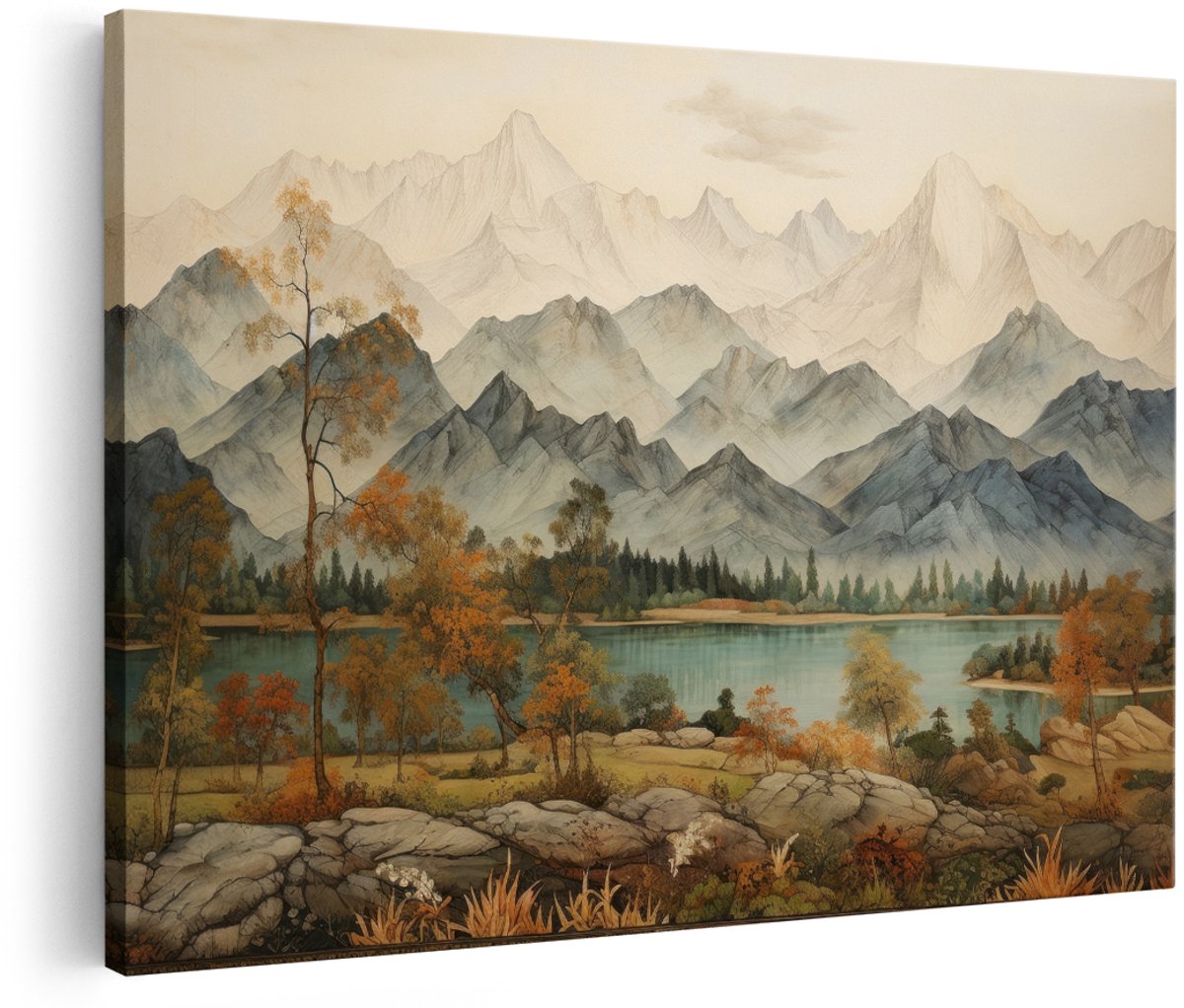 Artaza Canvas Schilderij Berglandschap - 180x120 cm - Groot - Wanddecoratie Natuur - Muurdecoratie Japandi - Schilderijen Op Canvas Meer