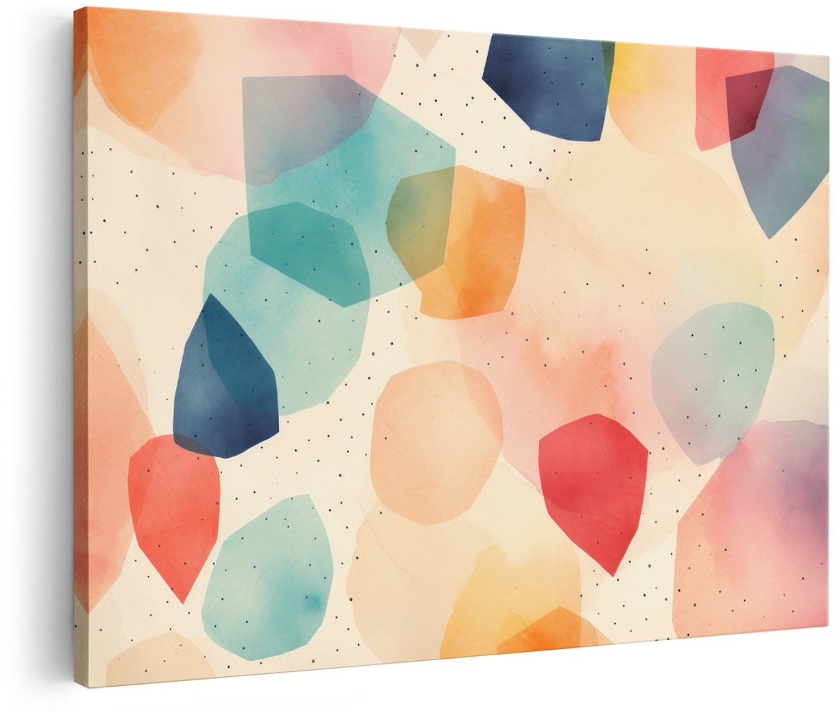 Artaza Canvas Schilderij Abstract - 180x120 cm - Groot - Wanddecoratie Modern - Muurdecoratie Aquarel Vormen - Decoratie Woonkamer Kleurrijk