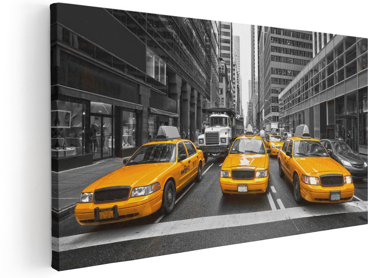 Artaza Canvas Schilderij New York Gele Taxi's - Zwart Wit - 180x90 cm - Groot - Wanddecoratie Woonkamer - Schilderijen - Muurdecoratie