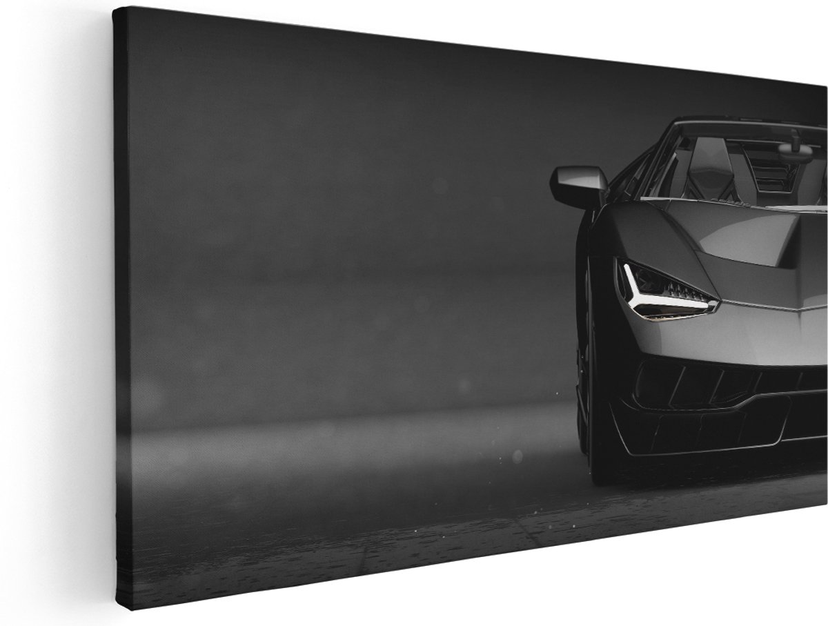 Artaza Canvas Schilderij Zwarte Sportwagen Auto - 180x90 cm - Groot - Wanddecoratie Woonkamer - Schilderijen - Muurdecoratie